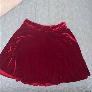 High waisted red velvet skirt